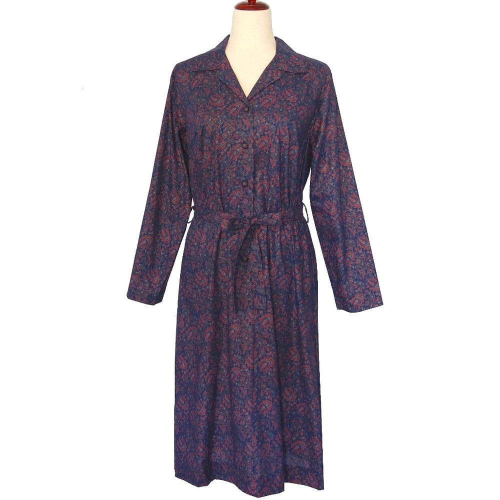 Vintage 60s Cotton Paisley Shirt Dress Day Dress NWOT, Large 12 14